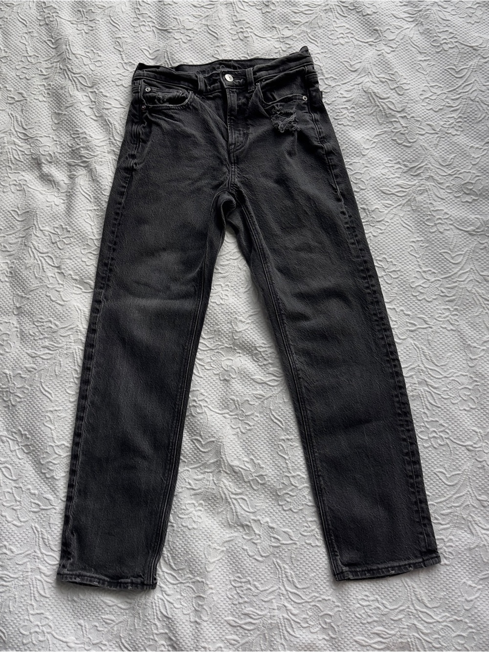 American Eagle Black Distressed High Rise Ankle Straight Stretch Jeans Size 2